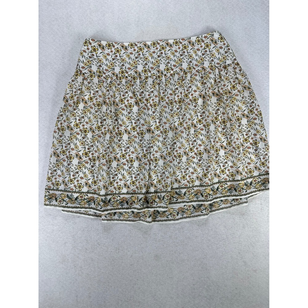 Max Studio London Womens Floral Smocked Back Mini Skirt White Yellow Large NWT